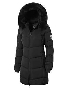 ASPO Women's Winter Puffer Coats Thicken Fleece Lined Waterproof Parka Warm Down Jacket Faux Fur Detachable Hood Hiking Snow, M