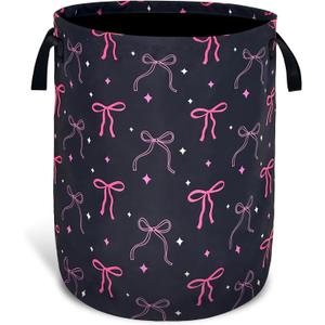 Beautiful Bow Laundry Basket Foldable Oxford Cloth With Handle Portable Colorful Storage Basket Organizer Suitable For Laundry Room/Living Room/Bedroom/Children'S Room (18.9 X 16.5 Inch)