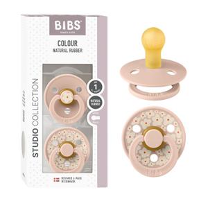 BIBS Pacifiers - Studio 2 Pack | Round Nipple Baby Pacifier | BPA Free Natural Rubber Latex Soother | Made in Denmark | Size 0+ Months | Blush Mix