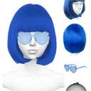 Blue Wig and Party Sunglasses, Color Bob Wig, Cosplay Wigs and Party Wigs, Rainbow Wig with Neon Glasses Blue Wig for Women - Bachelorette Party Wigs Decorations Favors (Blue)