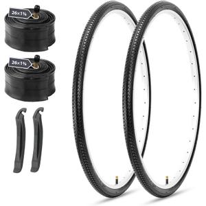 MOHEGIA 26x1 3/8 Inch Bike Tires (37-590 mm) - 2-Pack Folding Replacement Tires with Inner Tubes, Schrader Valve & Tire Levers for Vintage Urban Bicycles