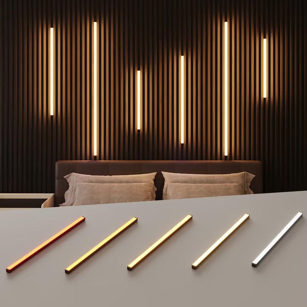 5CCT Slat Wall Lights for Wood Panels, 2700K5000K Dimmable, 1100LM 12W 6Pcs Adhesive Black LED Lights for Acoustic Panels, Touch Control5CCT Black16"+24"+40"*2