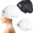Swim Cap Long Hair 2 Pack Swimming Caps for Women Silicone Swim Caps Keep Hair Dry Waterproof Comfortable Flexible Durable Bathing Cap Tear-Proof Design Large Women Adult Swimming Cap 10+ Years Girls (Black & White)