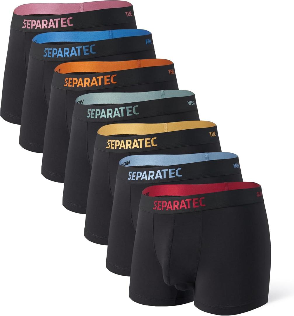 Separatec Dual Pouch Mens Underwear Breathable Cooling Rayon Made from Bamboo Underwear Men, Boxer Briefs and Trunks 7 Pack (Large, 2.5'' Inseam - Trunks - Black)