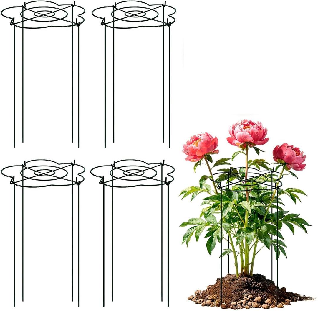 Peony Cages and Supports 4 Pack, 13" Dx24 H Grow Through Plant Supports, Heavy Duty Metal Plant Support Cage for Outdoor Flowers, Tomatoes, Hydrangeas, Cucumbers & Strawberries