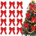 12 Pack Red Bows Christmas Tree Decorations, Christmas Wreath Bows Christmas's Velvet Bows with Glitter Gold Edge for Xmas Home Wreath Fence Stairs Railing Fireplace Indoor Outdoor (8 x 10 Inches)