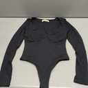 QINSEN Women's Long Sleeve Bodysuit V Neck Body Suits Seamed Cup Going Out Tops Shirt (Black), Small