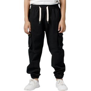 TLAENSON Boys Twill Cargo Pants Kids Drawstring Elastic Waist School Uniform Youth Joggers (14-16 Years, Black)