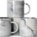 Smilatte 12 oz Stackable Coffee Mugs for Office, M101 Novelty Marble Ceramic Cup for Boy Girl lover Women Men, Set of 4, Gray