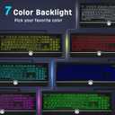 Large Print Backlit Computer Keyboard, 7-Color Backlit Keyboard with Wrist Rest, USB Plug-and-Play, Oversize Letters Keys Easy to See and Type, Wired Light Up Keyboards for Laptop, PC, Gaming