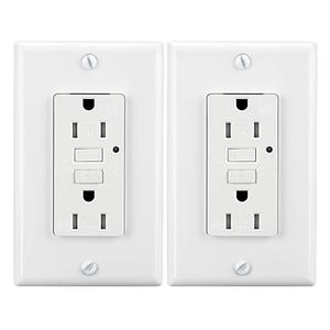 LEOD 15Amp 125 Volt TR&WR/Tamper Resistant & Weather Resistant GFCI Outlet, One GFCI Socket with 2 Types Wall Plates+Blue LED Indicator, White, ETL Listed (2 Pack)