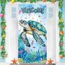 Welcome Turtle Summer Door Cover Decorations Summer Beach Door Banner Cover Ocean Nautical Porch Banner Sign Decor Tropical Sea Turtle Seasonal Outdoor Indoor Holiday Party Decorations 72 x 35 inch
