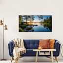 SSNEEKNDG Large Green Landscape Canvas Wall Art for Living Room Forest Lake Sunset Canvas Prints Nature Scenery Artwork for Bedroom Office Home Decor Ready to Hang 20x40 Inch