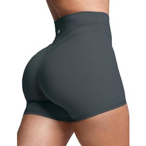 Sogetdo Biker Shorts Women High Waisted V Back Buttery Soft Spandex Athletic Workout Yoga Pilates Running Gym Shorts (Gray, S)