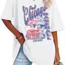 FLOYU Oversized Chicago Baseball Shirt Women Baseball SeasonTops Chicago Fan V Neck Short Sleeve Shirt (X-Large, White)