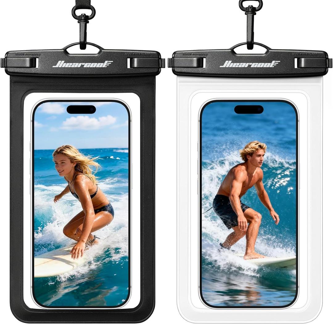 Hiearcool Universal Waterproof Phone Pouch,Underwater Dry Bag for iPhone 17 16 15 14 13 Pro Max XS Plus up to 8.3",IPX8 Cell Phone Case for Cruise Travel Essentials-Black&Clear-2Pack