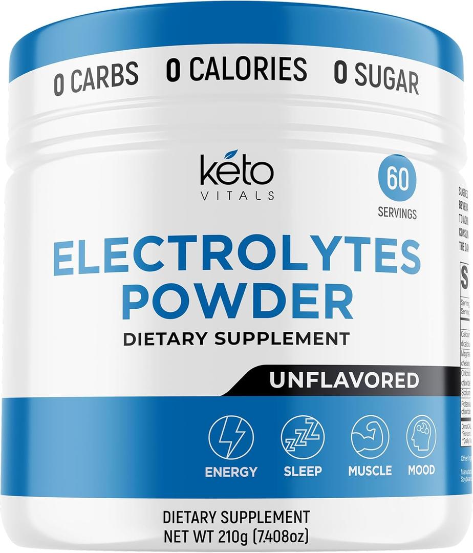 Keto Vitals RAW Unflavored Electrolyte Powder - Sugar Free Electrolytes for Fasting, Keto & Hydration - No Sugar, No Flavor - Flavorless Electrolytes Powder Tub - 60 Servings BB 02/2028