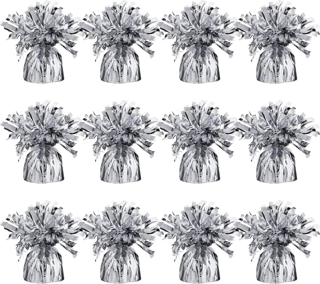 Silver Balloon Weights, Heavy Balloon Weight Pack of 12 Metallic Foil Weights for Balloons, Birthday Party & Wedding Table Centerpiece Ballon Weight 4.8 DIY Ballon Weights for Helium Balloons