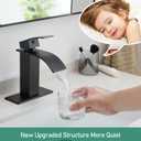 VOTON Black Bathroom Faucets Modern Waterfall Bathroom Sink Faucet Matte Black Single Handle Bathroom Faucet for 1 or 3 Holes with Deck Plate and Pop-Up Drain, Rv Sink Camper Farmhouse Bathroom Faucet