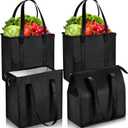 Paterr 4 Pcs Insulated Grocery Bags Large Reusable Insulated Cooler Bags with Zipper Top Shopping Totes for Hot or Cold Food (Black)