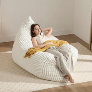 3-in-1 Giant Bean Bag Chair for Adults & Kids, Convertible Floor Sofa to Mattress, High-Density Foam Chair Bed with Washable Cover, Multi Functional Lounge Couch for Bedroom, Living Room (Beige)