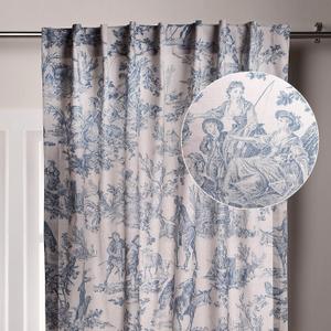 Maison d' Hermine Curtains for Living Room 100% Cotton 96 inch Length One Panel Light Filtering Toile Curtains for Bedroom Windows with Rod and Loop Pockets Drapes (The Miller Denim, 50" W x 96" L)