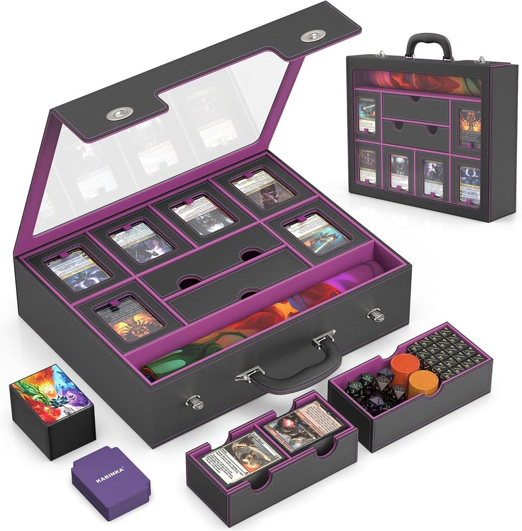 Kabinka MTG Commander Deck Box, Modular 9-in-1 TCG Card Storage Box with Dice Tray & Sideboard Box, 6-Deck Capacity Card Case, Includes 6 Magnetic Card Holders/100CT Card Sleeves/Playmat, Purple