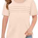 Imily Bela Girls Pleated Short Sleeve T Shirts Kids Summer Crewneck Shirts Casual Tops Tees 5-14 Years