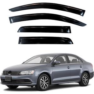 KPY Window Visor Compatible with Volkswagen (VW) Jetta 2011-2018, 4PC Rain Guard Side Window Vent Deflectors Tape-On Style, 2011 2012 2013 2014 2015 2016 2017 2018