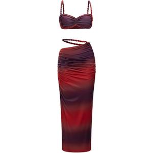 Women's Two Piece Skirt Sets Summer Beach Sexy Ruched Backless Cami Top And Cut Out Skirt Night Out Dress (M)