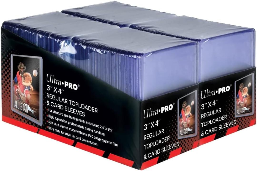 Ultra PRO 3" x 4" Clear Regular Toploaders for Cards with Card Sleeves Bundle Standard Size 200ct Trading Baseball Toploader Card Sleeve Protectors