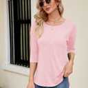 Kancystore Womens 3/4 Length Sleeve Tops Casual Loose Fit Tunic Shirts Crewneck Basic Tees (Pink, S)