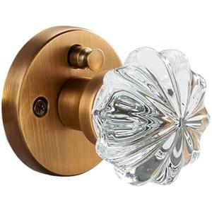 dairazan Privacy Door Knob with Clear Crystal Glass Flower Handle and Antique Amber Brass Rosette – Elegant Vintage Interior Lock Set for Bedroom & Bathroom