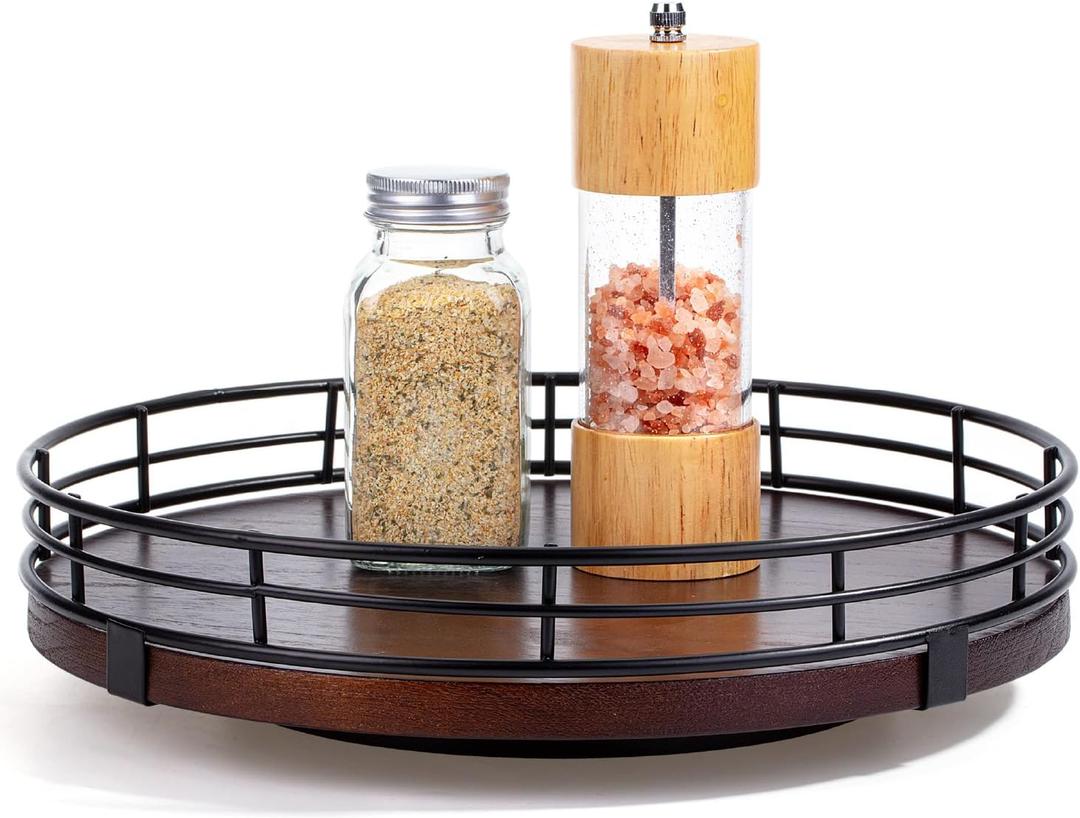 BAMBOO LAND- Lazy Susan Turntable Organizer, 12", Dark Mahogany Lazy Susan for Table Top