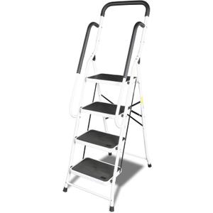 4 Step Ladder, Folding Lightweight Step Stool with Handrails and Wide Anti-Slip Pedal for Home, Office, Kitchen and Garage, Service Height 37.8 inch, 400 lbs Capacity