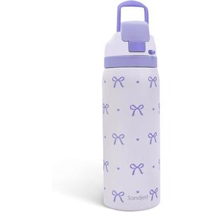 Bow Insulated Stainless Steel Water Bottle with Straw for Sports and Travel, 32oz, Gifts for Women Girls Friends Teens Birthday Christmas (Purple)