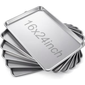 CraftyDream 6 Pack 24 × 16 Inch Baking Sheet Pan Set Commercial Full Size Grade Aluminum Coated Aluminum Cookie Pans for Large Ovens Refrigerators Bakeries Hotels Restaurants