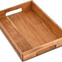 Nirman Serving Trays Acacia Wood Engraved Designer Tray with Handles | Elegant Gift for Home Decor, Hosting, Parties (15" x 10" x 1.75")