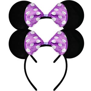 MADO 2 pack mouse ears headbands for adults women little girls boys (bright purple, onesize)