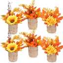 Thyle 6 Pcs Fall Flowers Fall Centerpieces for Tables Artificial Flowers with Burlap Base and String Light Mini Plants Decorations Fake Fall Flowers Artificial for Decoration(Flower Style)