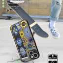 Compatible for iPhone 14 Case Cute with Strap Stand Finger Kickstand, Designer Cool Silicone Cases Funda Cover - Blue Evil Eyes