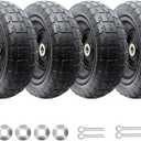 10-Inch Solid Replacement Tire and Wheel 4.10/3.50-4" - Flat Free Tires for Cart, Dolly, Hand Truck, Generator, Lawnmower, Garden Wagon with 5/8 Axle Bore Hole - Double Sealed Bearings (4)