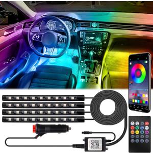 Car Interior Lights, 12V LED Strip Lights with Cigarette Lighter Adapter, Ambient Lighting Car Accessories, App & Remote Control Music Sync Color Change Lights for Truck Car Decor (36LED Beads)