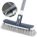 Floor Scrubber with Long Handle, 2 in 1 Scrubbing Brush Stiff Bristle Shower Cleaning Brush for Bathroom, Kitchen, Tub, Carpet, Grout, Tile(Gray)
