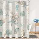 Starfish and Seashells Shower Curtain, Weighted Bottom Vintage Beige Ivory Coral Conch Nautical Oncean Beach Bathroom Curtain Waterproof Fabric Machine Washable with Hooks,72" Wx72 L