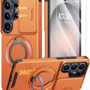 JAME for Samsung Galaxy S26 Ultra Case, Ring Holder Stand Kickstand, Slide Camera Cover with Screen Protector, Dual-Layer Shockproof Protective Magnetic Accessory Friendly S26 Ultra Phone Case, Orange