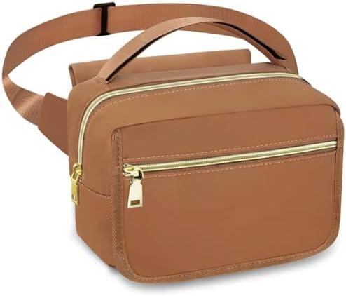 printe Small Diaper Bag with Portable Changing Pad, Crossbody Women Waist Bag with Wipes Pocket for Travel, Stroller Diaper Funny Pack, Brown