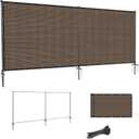 SunnyRoyal 5' x 12' Privacy Fence Screen Panel with Iron Poles Freestanding No Dig Heavy Duty Windscreen Mesh Fabric Temporary Dog Fencing for Outdoor Backyard Patio Garden (Brown)
