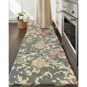 Color&Geometry Floral Kitchen Mat 24"x87", Anti Fatigue Kitchen Mats for Floor, Kitchen Rugs Non Slip, Waterproof & Oil Proof Padded Runner for Standing Desk Office, Sink - Floral Beige, 87"l X 24"w X 0.4"th