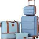 Kono Luggage Set 4 Piece Carry On Lightweight PC+ABS Hardside Luggage with TSA Lock Spinner Wheels Carry On Suitcase Apricot Blue (Carry-On Travel Set (DB/TB/12/20"))